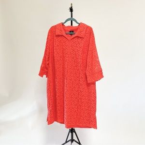 Adrianna Papell geometric lace shirt dress sheath women’s plus 22W coral orange
